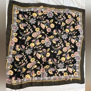Vintage Black Floral 100% Silk Tiffany & Co    Scarf